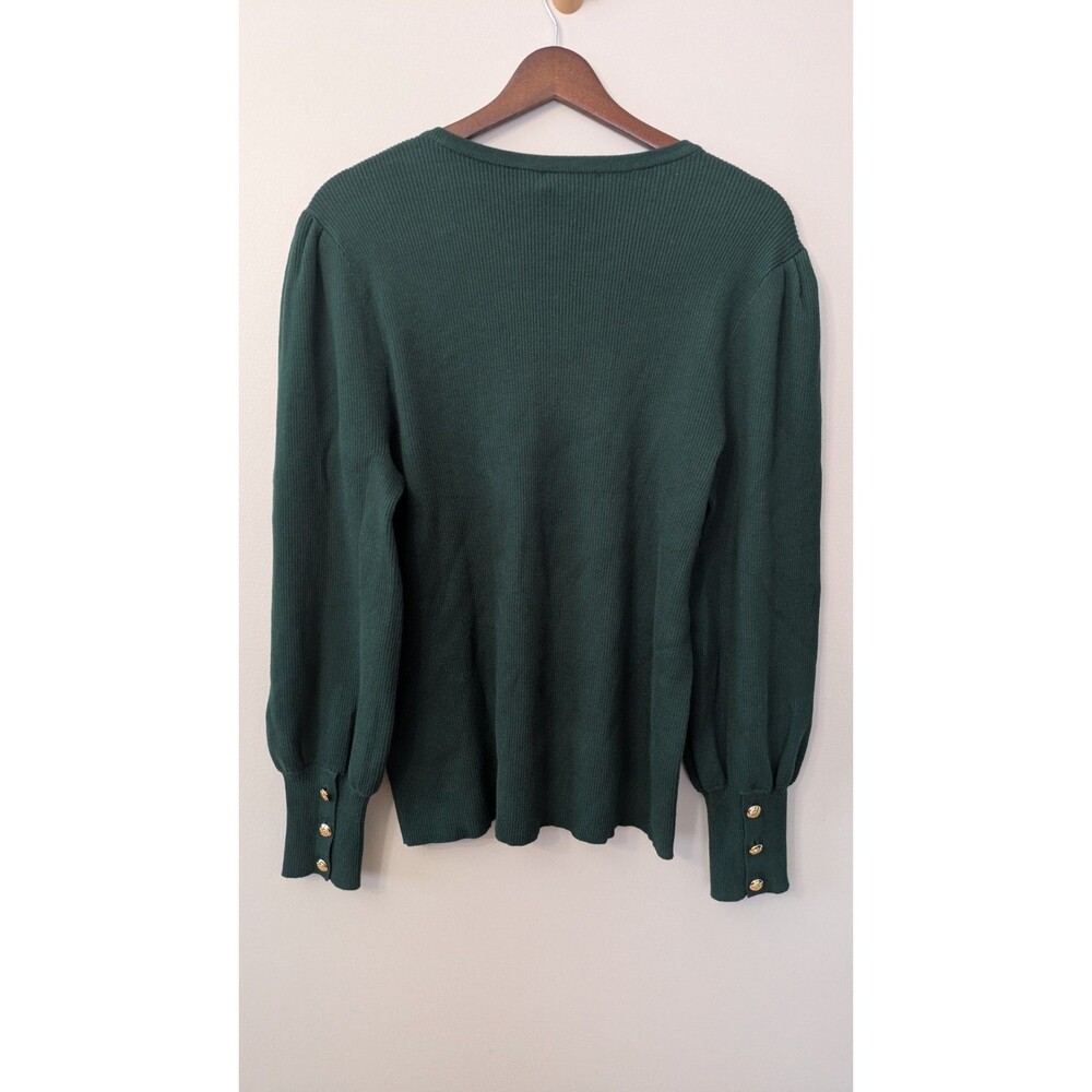 Lauren Ralph Lauren Puff Sleeve Sweater 2X Green Holiday Gold Buttons Preppy NWT - Picture 5 of 11
